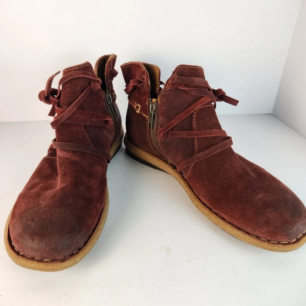 Born Tarkiln Women's Casual Suede Ankle Booties Burgundy Size 9